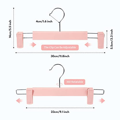 Pants Hangers with Clips, Skirt Hangers, 20 Pack, Pink | Plastic clip hangers for pants, skirts, jeans and shorts; 360° swivel hooks help save closet space.