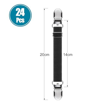 Boao 24 Pcs Bed Sheet Clips Straps Heavy Duty Adjustable Fasteners Elastic Fitted Bed Holder Mattress Corner Sheet Fasteners for Home Room Couch Supplies(Black,8-12 Inch)