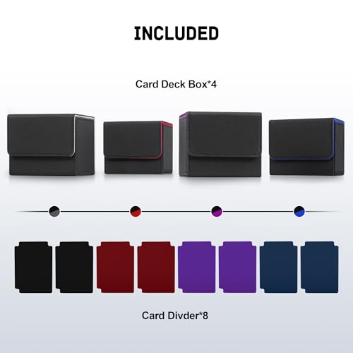 ZLCA Card Deck Box for Trading Cards, MTG Commander Deck Box Holds 120+ Single Sleeved, Leather Magnetic Card Storage Case Fits for TCG CCG Magic(Black Set)