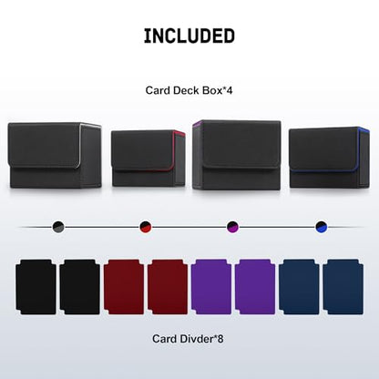 ZLCA Card Deck Box for Trading Cards, MTG Commander Deck Box Holds 120+ Single Sleeved, Leather Magnetic Card Storage Case Fits for TCG CCG Magic(Black Set)