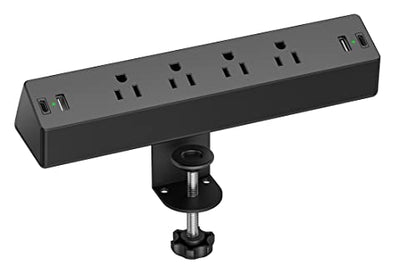 Desk Clamp Power Strip, 4 AC Outlets 4 USB Ports, Fit 1.7in Tabletop Edge | PD 20W Flat Plug Charging Station, 6FT Extension Cord for Dorm, Office, Gaming Room