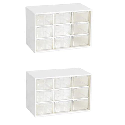 Feadily 2PCS Small Drawer Organizer for Desk, Desktop Drawer Organizer with 9 Clear Drawers, Plastic Desktop Storage Drawers 7.1 Inch x 3 .9 Inch x 4.7 Inch, White