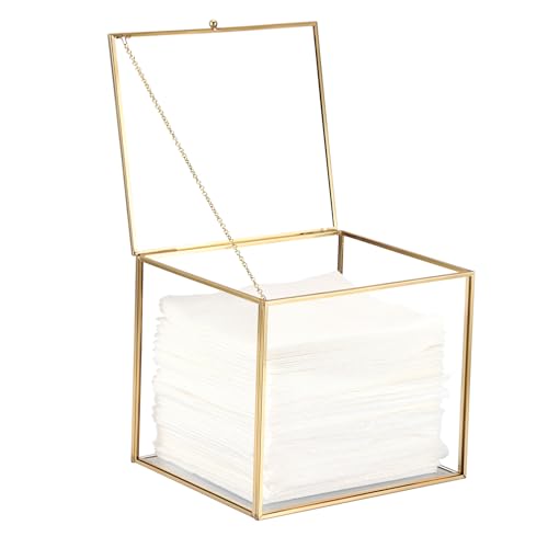 Sumnacon Glass Disposable Face Towel Holder Compatible with Clean Skin Cluub XL Facial Towels, Gold Clear Face Towels Storage Box with Lid, Makeup Container Organizer for Bathroom, Vanity Countertop