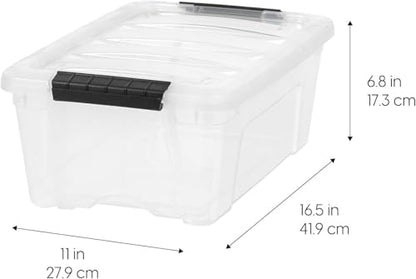 IRIS USA 4-Pack 13 Quart Storage Bins with Lids, Clear | Transparent design makes contents easy to find. Ideal for shoes, photos, documents, and small essentials. Nestable design