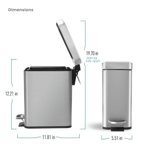 Home Zone Living 1.3 Gallon Stainless Steel Small Trash Can with a Lid | Stainless Steel with Slim Fit Design, Soft-Close Lid for Offices, Bathrooms, Bedrooms and Dorms, Silver