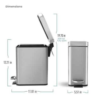Home Zone Living 1.3 Gallon Stainless Steel Small Trash Can with a Lid | Stainless Steel with Slim Fit Design, Soft-Close Lid for Offices, Bathrooms, Bedrooms and Dorms, Silver