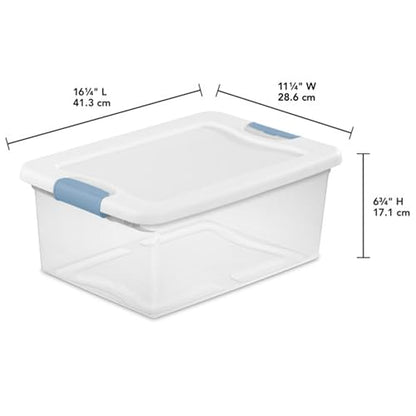 15 Qt Latching Storage Box, Stackable Bin with Lat... (12 Count | White | Plastic)