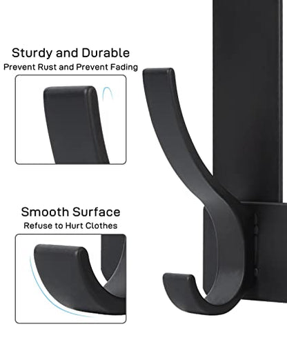 Optish Over The Door Hooks, Door Hanger Hooks for Hanging, Over The Doors Towel Racks for Bathroom with 12 Coat Hook, Coat Rack Bathroom Accessories（2 Pack, Black）