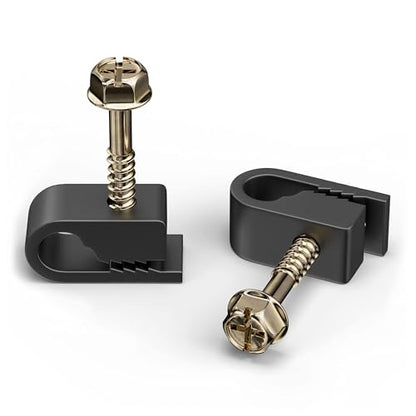 THE CIMPLE CO Single Cable Clips with Screws - 1/4 Inch Coaxial Cable Clamps Outdoor - Exterior Cord Management for Coax, CAT Ethernet, Electrical Wire - Screw Clamps for Wires - 100 PCS, Black
