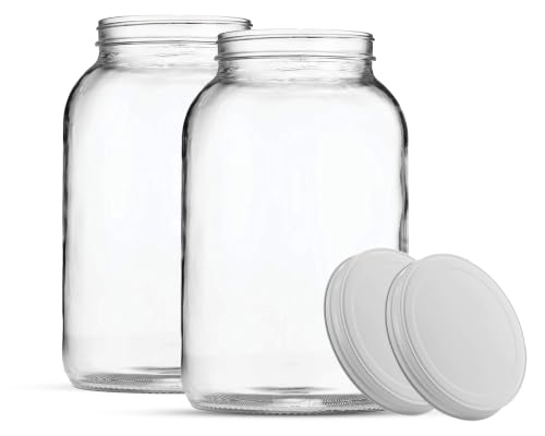 2-Pack 1 Gallon Glass Jar with Lid | Wide Mouth Set with White Metal Caps