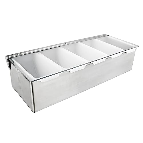 New Star Foodservice 48032 Stainless Steel Condiment Dispenser with 5 Compartments (No Ice Tray)