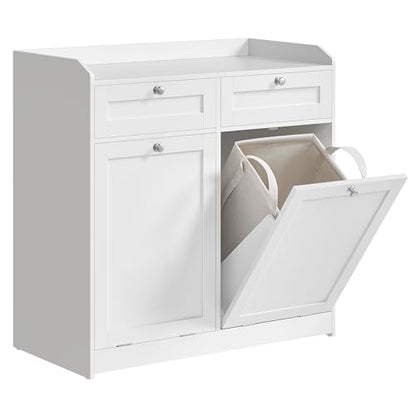 VASAGLE Laundry Cabinet with Tilt-Out Basket, Freestanding Storage Unit with Drawer and Laundry Hamper, for Bathroom, Living Room, 15.8 x 31.1 x 31.5 Inches, Cloud White UBBC751W01