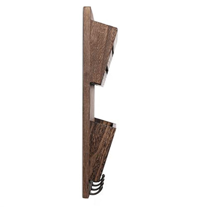 MOOACE Mail Organizer Wall Mount, Wood Mail and Key Holder with Hooks | 2-Slot Mail Sorter Organizer, Office File Organizer Letter Folder for Home Farmhouse Entryway Wall Decor