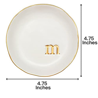 COLLECTIVE HOME Ceramic Jewelry Tray, Trinket Dish, Gifts for Women (M) | Mother's Day, Birthday, Christmas, Engagement Gifts, Vanity, Nightstand Decor, Embossed Gold Monogram Ring Dish with Gift Box