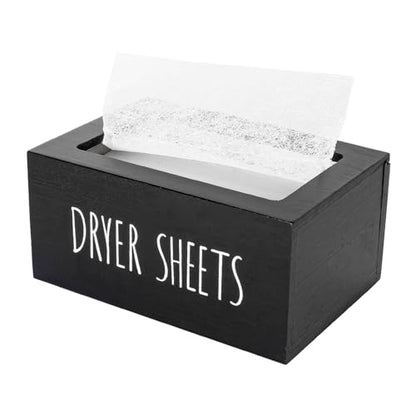 Laundry Dryer Sheet Container Wood Detergent Dispenser Holder, Black | Lightweight，Easy Open, Easy clean, Dryer Balls Dispenser Wood Storage Organization Box for Laundry Room, Bathroom, Kitchen