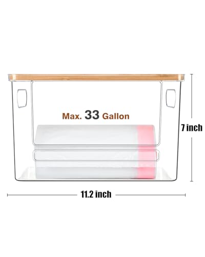 Trash Bag Holder, Acrylic Garbage Bag Dispenser with Bamboo Top | Extra Large Trash Bags Dispenser Under Sink for Kitchen, Pantry, Laundry Room, Cabinet Organizer and Storage (1 PACK)