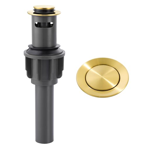Bathroom Sink Drain with Overflow Vessel Sink Stopper, Pop Up Drain for Bathroom Sink Pop Up Drain Stopper for Hair Catcher, Brushed Gold