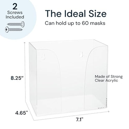 Face Mask Dispenser - Clear Acrylic, Wall Mount | Clear acrylic mask holder & organizer - wall or desk - Use for disposable earloop & medical masks