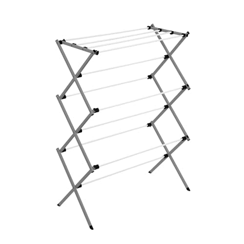 Honey-Can-Do Deluxe Metal Collapsible Clothes Drying Rack, 50 lbs, 29" x 14.2" x 42.1", White & Grey