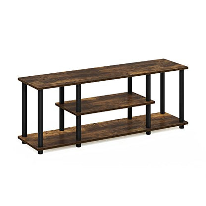 Furinno Turn-N-Tube Toolless Assembly TV Stand for TV up to 50 Inch, 3-Tier Rustic Brown Entertainment Center with Storage Shelf, TV Console, for Living Room, Bedroom, Amber Oak