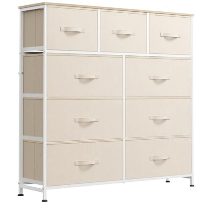 WLIVE Tall Dresser for Bedroom, 9 Drawer Chest of Drawers, Cream White