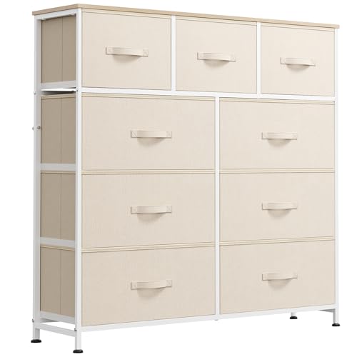 Tall Dresser for Bedroom, 9 Drawer Chest of Drawer... (Cream White)