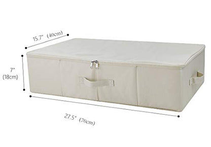 Folding Underbed Shoes Clothes Storage Organizer Basket with Zip Lid,Beige | Underbed Clothes Organizer Basket, Garment Storage Boxes, folding washable rigid sturdy storage bins for clothing shoes duvet