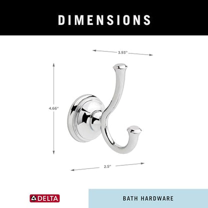 Delta Double Towel Hook for Bathroom or Kitchen| Polished Chrome | Cassidy Accessories