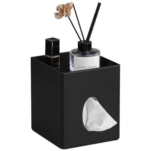 PU Leather Tissue Box Cover Square Tissue Box Hold... (Black)