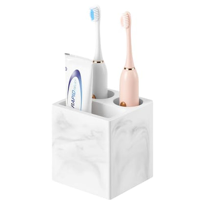 Luxspire Toothbrush Holder, 3 Slots, Marble White | Diatomite, Fast Drying, Toothbrush Holders for Bathroom, Toothbrush and Toothpaste Holder for Countertop