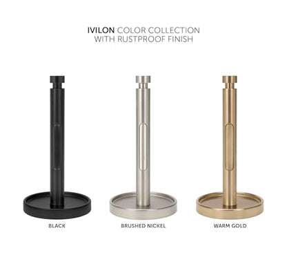 Ivilon Countertop Paper Towel Holder - Weighted Heavy Duty Steel Stand with Non-Slip Base for a Steady One-Handed One Sheet Tear - Fits All Rolls - Warm Gold