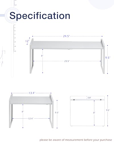 Cabinet Shelf Organizer Expandable, 12 Inch Deep A... (White | Iron)