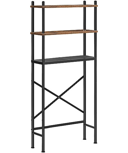 HOOBRO Over the Toilet Storage, 3-Tier Over Toilet Bathroom Organizer, Freestanding Above Toilet Shelf with Adjustable Feet, Space Saving, Easy Assembly, Rustic Brown and Black BF63TS01