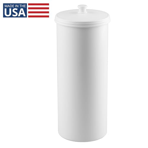 iDesign Freestanding Bathroom Toilet Paper Storage Holder, White | With Lid, For 3 Extra Rolls