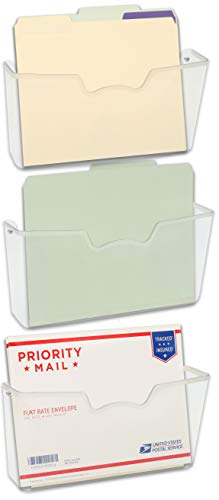 Simple Houseware Clear Wall Mount Single Pocket Hanging File Holder, 3-Pack | Wall File Holder Organizer for Paper and Documents