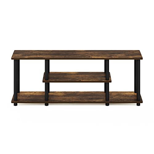 Furinno Turn-N-Tube Toolless Assembly TV Stand for TV up to 50 Inch, 3-Tier Rustic Brown Entertainment Center with Storage Shelf, TV Console, for Living Room, Bedroom, Amber Oak