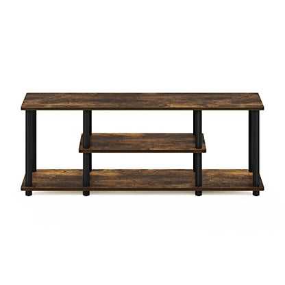 Furinno Turn-N-Tube Toolless Assembly TV Stand for TV up to 50 Inch, 3-Tier Rustic Brown Entertainment Center with Storage Shelf, TV Console, for Living Room, Bedroom, Amber Oak