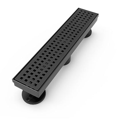 12 Inch Linear Shower Drain Rectangular Floor Drain with Accessories Square Hole Pattern Cover Grate Removable SUS304 Stainless Steel CUPC Certified Matte Black
