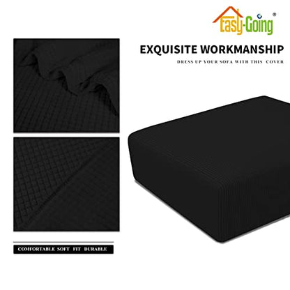 Easy-Going Stretch Square Ottoman Cover 40x40x15 inch Black | Folding Storage Footstool cover Furniture Protector Soft Rectangle slipcover with Elastic Bottom