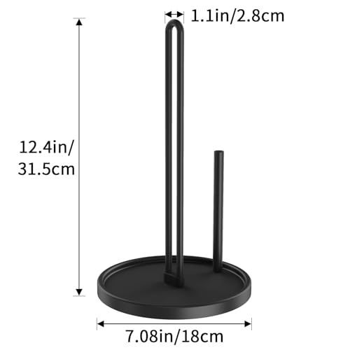 Paper Towel Holder Countertop for Kitchen, Freestanding, Matte Black | Kitchen Roll Holder with Weighted Base, Stainless Steel Papertowel Holder for Tabletop, Fits Most Sizes of Paper Rolls