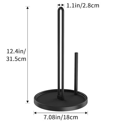 Paper Towel Holder Countertop for Kitchen, Freestanding, Matte Black | Kitchen Roll Holder with Weighted Base, Stainless Steel Papertowel Holder for Tabletop, Fits Most Sizes of Paper Rolls