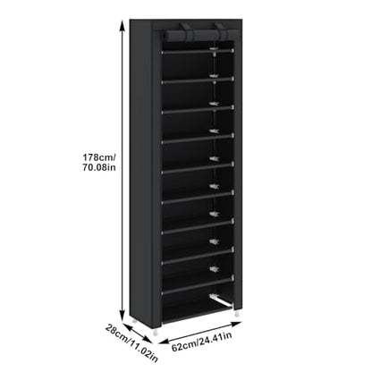 UDEAR 10-Tier Shoe Rack Organizer for Entryway with Dustproof Cover,Black | Free Standing,Shoe Shelf for Closet,Garage,Dorm,Large Capacity,Front Door Entrance, Vertical Tall Narrow Shoe Rack