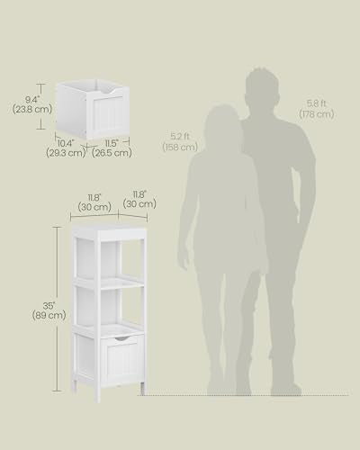 VASAGLE Storage Cabinet, Storage Organizer Rack Stand for Bathroom, Living Room, Multifunctional Corner Unit, 2 Drawers, 35 Inches in Height, White UBBC42WT