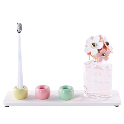 NiuYichee Set of 6 Sleek Mini Ceramics Toothbrush Holder, Small Ceramic Ring, Perfect Size for Bathroom Vanity Countertops