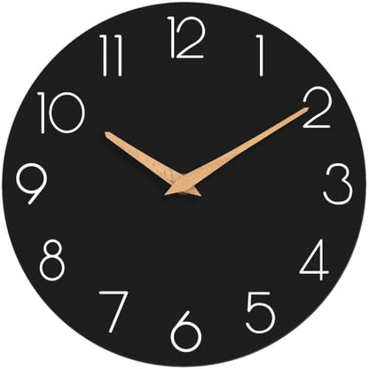 cicininc 10 Inch Battery Operated Wall Clock, Silent Analog, Black | Living Room | Kitchen | Office | Bathroom | Modern Style | Easy-to-read Numbers