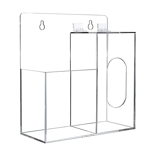 Acrylic Mask Dispenser & Hand Sanitizer Holder Stand Wall Mount or Countertop, Hygiene Station with 2 Compartment Clear Box Dispenser Holder for Face Masks, Gloves, Hairnets, Spray Bottle