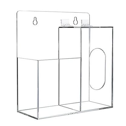 Acrylic Mask Dispenser & Hand Sanitizer Holder Stand Wall Mount or Countertop, Hygiene Station with 2 Compartment Clear Box Dispenser Holder for Face Masks, Gloves, Hairnets, Spray Bottle