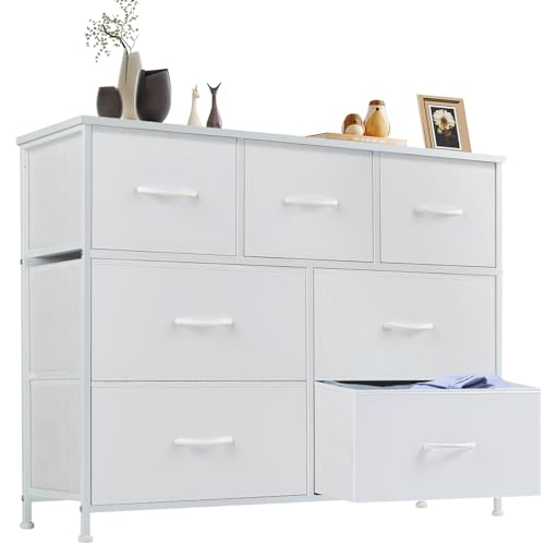 Dresser for Bedroom with 7 Drawers, Anti-Tip Fabri... (White | Fabric, Wood)