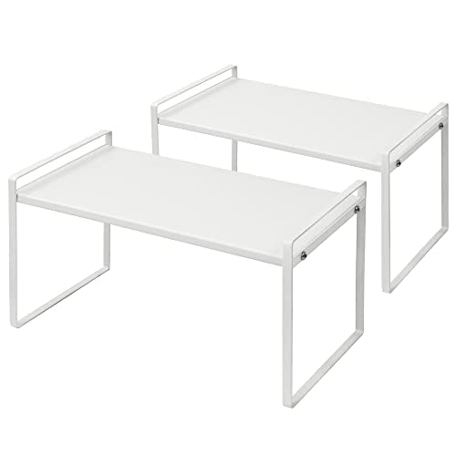 Stackable Cabinet Shelf Organizer 2 Pack, Standard... (2 Count | White | Iron)