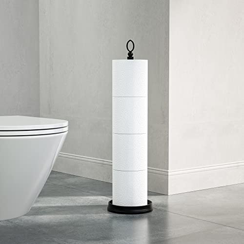 ROLABAM Heavy Weighted Toilet Paper Holder (with Reserve Function) Free Standing, Spare Toilet Paper Roll Storage Stand for Bathroom Total Height 22.5" ，Matte Black